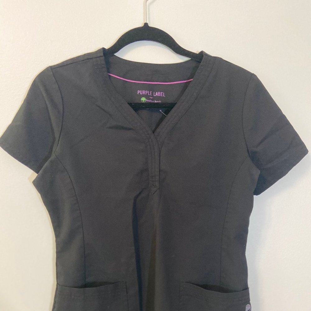 Healing Hands black scrub top, size small